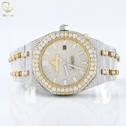 Two Tone Yellow Gold Iced Out Lab Grown Watch For Men