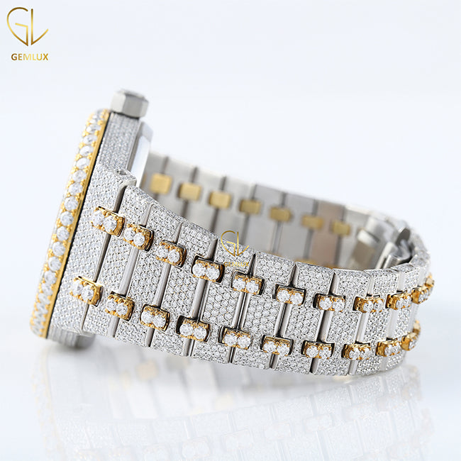 Two Tone Yellow Gold Iced Out Lab Grown Watch For Men