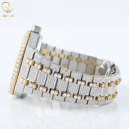 Two Tone Yellow Gold Iced Out Lab Grown Watch For Men