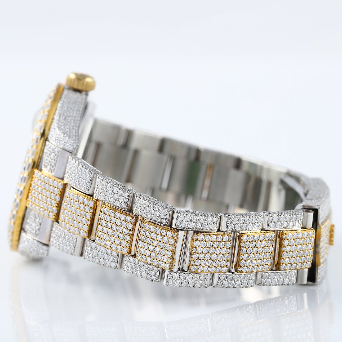 Two Tone Yellow Gold Arabic Dial Iced Out D VVS Moissanite Diamond Watch