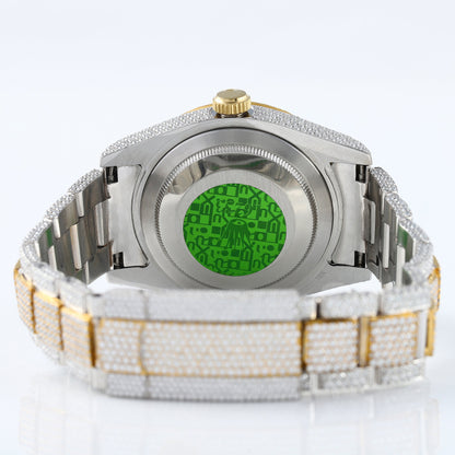 Two Tone Yellow Gold Arabic Dial Iced Out D VVS Moissanite Diamond Watch