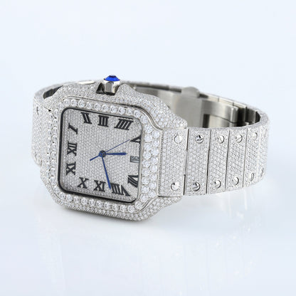 Square Roman Dial Full White Iced Out Lab Grown Diamond Watch