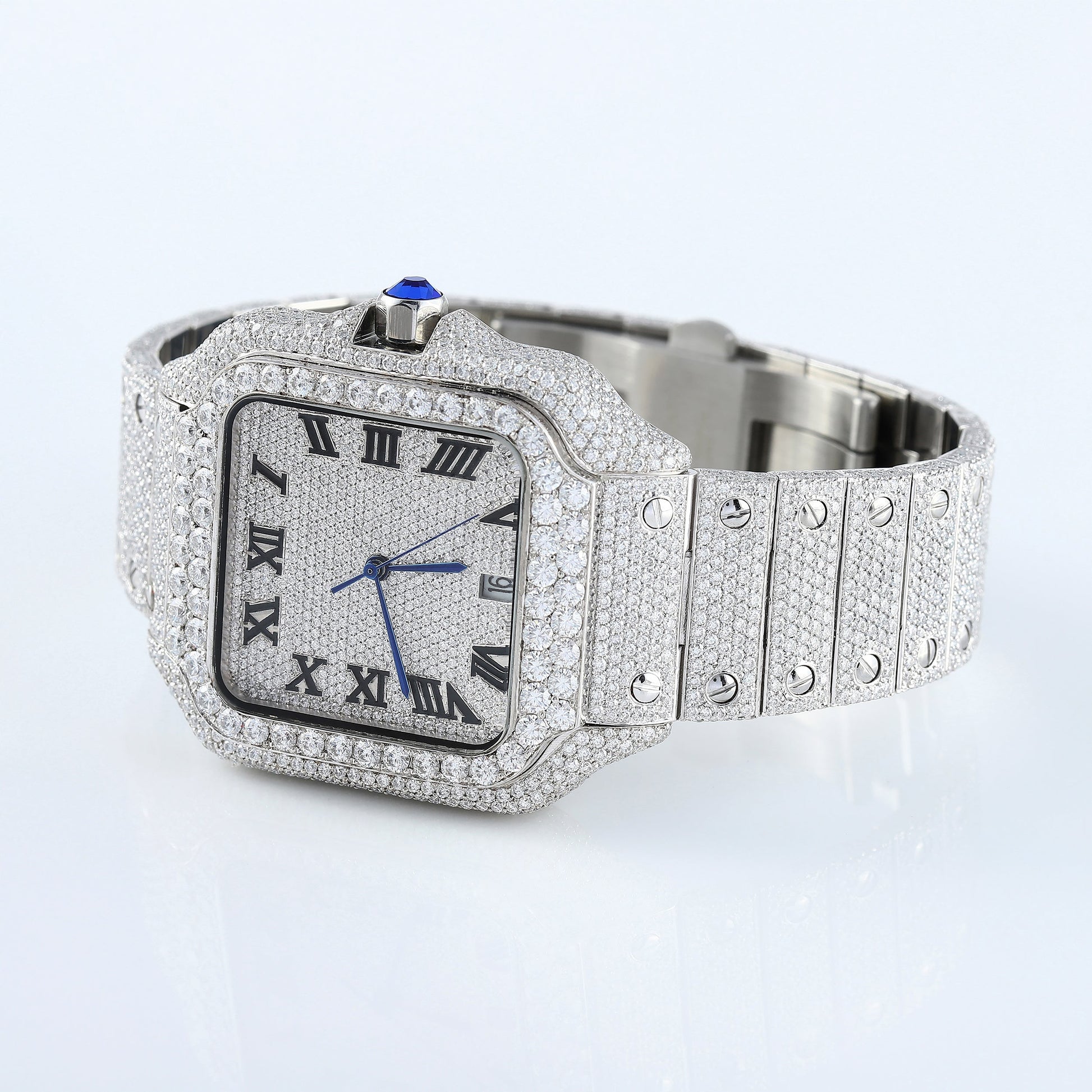 Square Roman Dial Iced Out D VVS Moissanite Hip Hop Watch