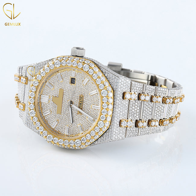 Two Tone Yellow Gold Iced Out Lab Grown Watch For Men