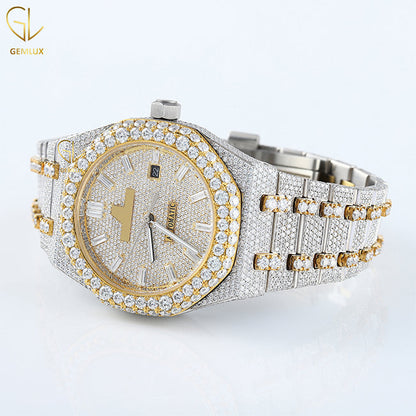 Two Tone Yellow Gold Iced Out Lab Grown Watch For Men