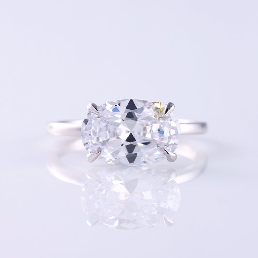 East to West Oval Cut Moissanite Diamond Classic Solitaire Engagement Ring