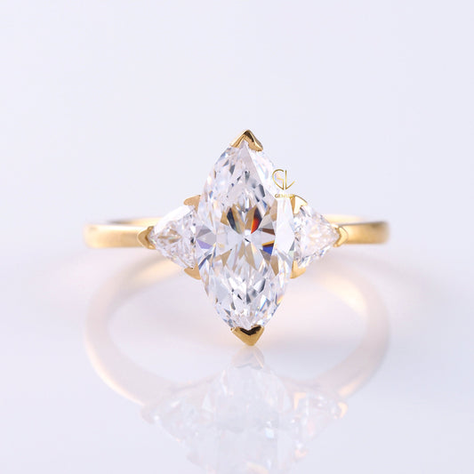 Marquise Cut Lab Grown Diamond Three Stone Engagement Ring