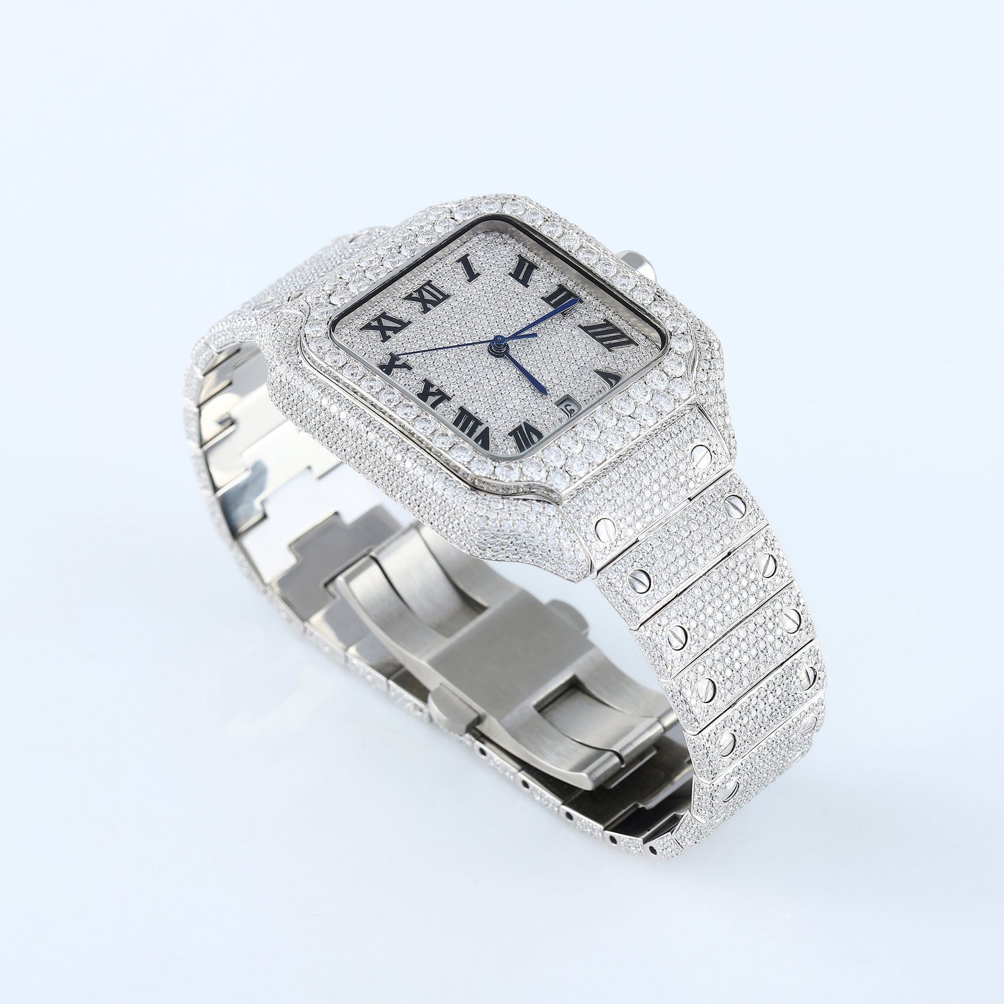 Square Roman Dial Iced Out D VVS Moissanite Hip Hop Watch