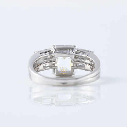 Emerald Cut Moissanite Diamond Three Stone Engagement Ring With Matching Open Cuff Band