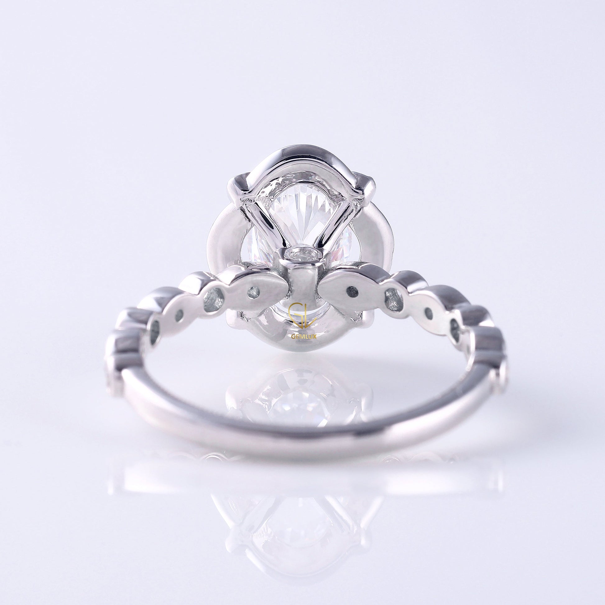 Certified Oval Cut Lab Grown Diamond Art Deco Halo Engagement Ring