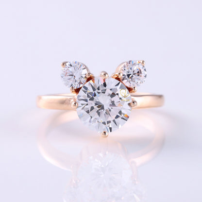 Three Stone Mickey Mouse Certified Round Cut Lab Grown Diamond Engagement Ring