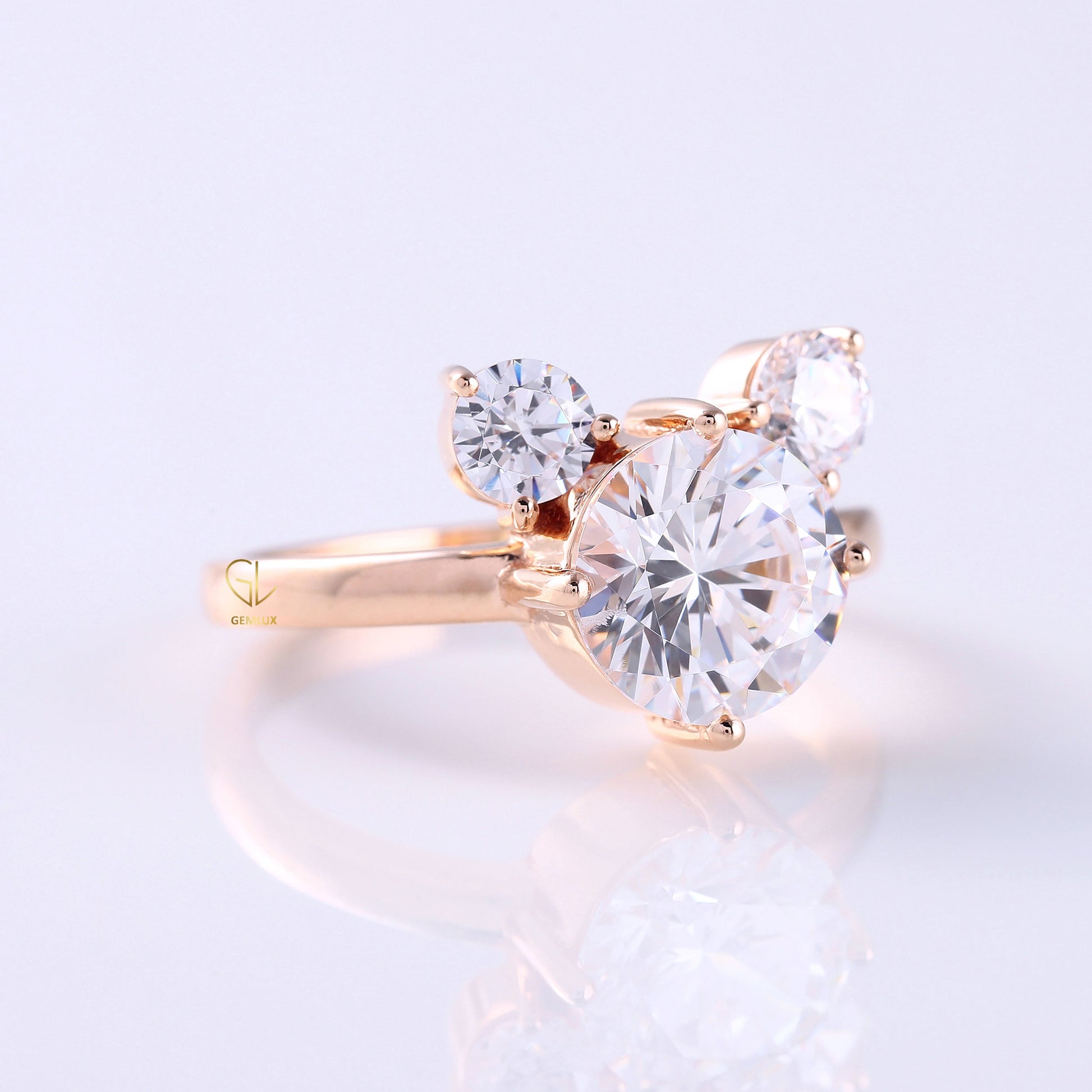 Three Stone Mickey Mouse Certified Round Cut Lab Grown Diamond Engagement Ring