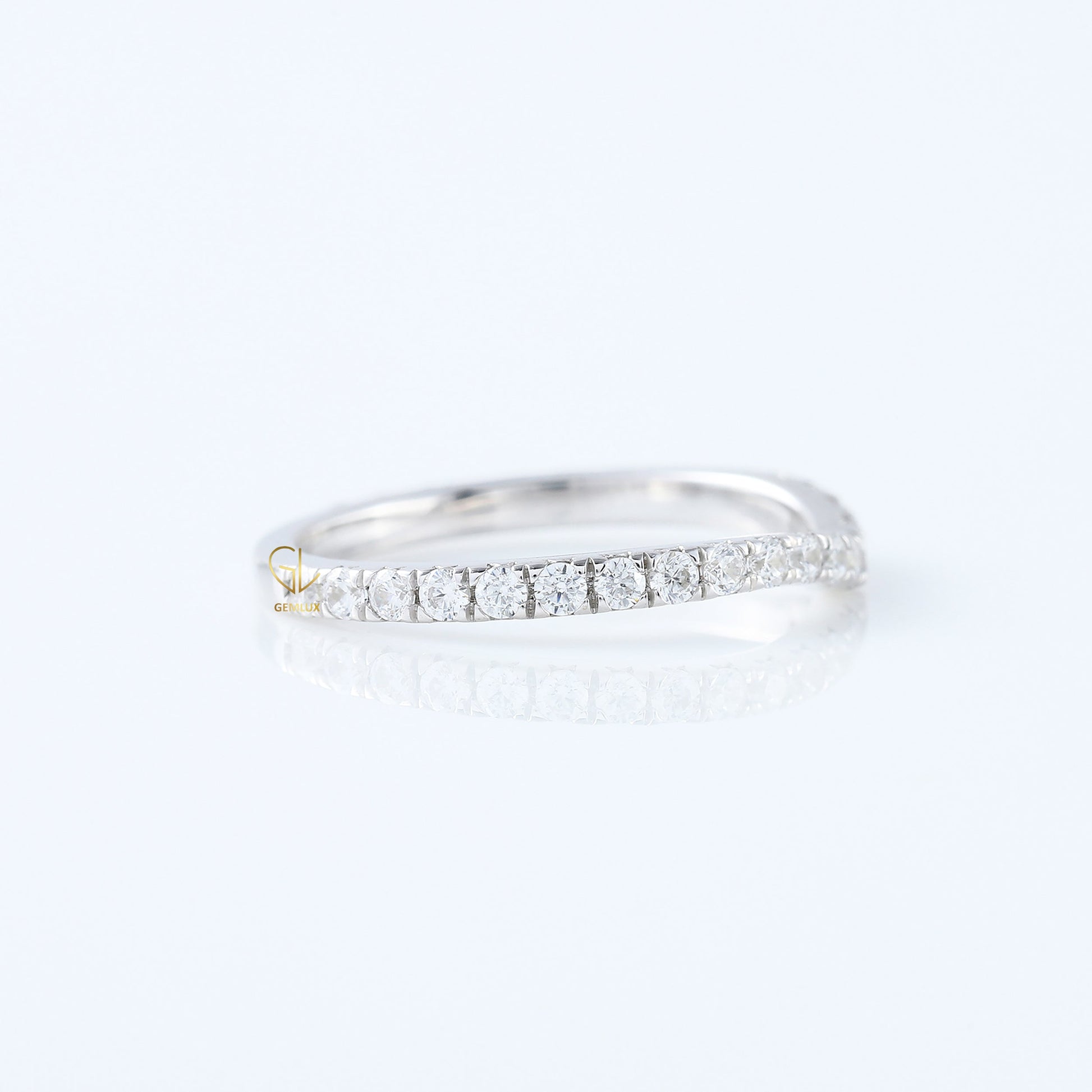 Minimalist Ring, Round Cut Lab Grown Diamond Curved Wedding Ring