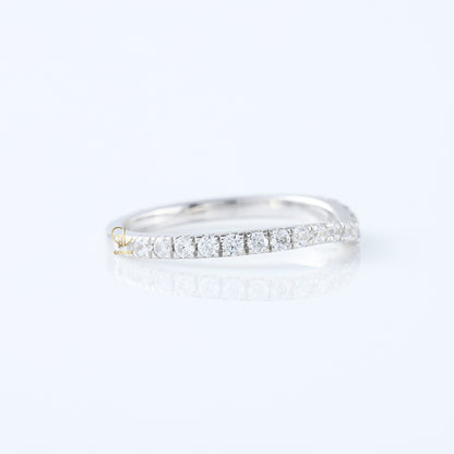 Minimalist Ring, Round Cut Lab Grown Diamond Curved Wedding Ring