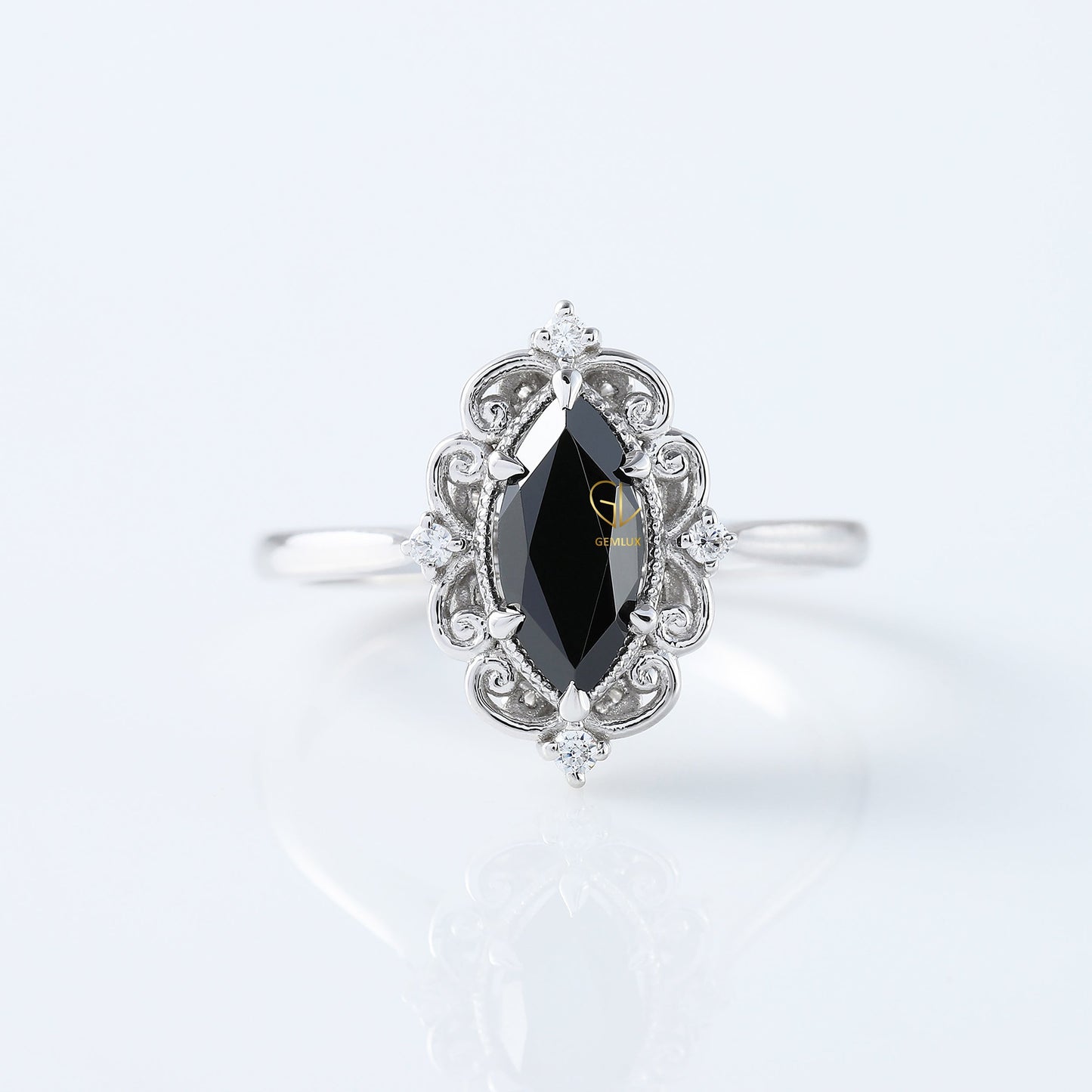 Vintage Inspired Marquise Cut Moissanite Diamond Solitaire Engagement Ring