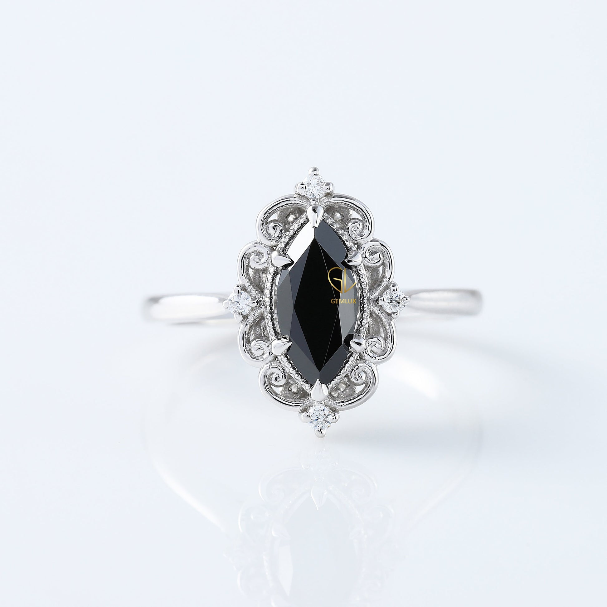 Vintage Inspired Marquise Cut Moissanite Diamond Solitaire Engagement Ring