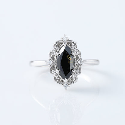 Vintage Inspired Marquise Cut Moissanite Diamond Solitaire Engagement Ring