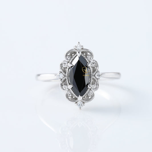 Vintage Inspired Marquise Cut Moissanite Diamond Solitaire Engagement Ring