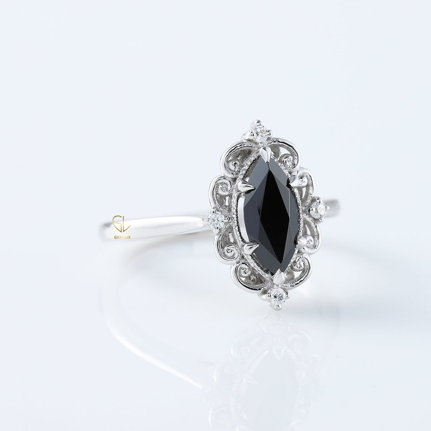 Vintage Inspired Marquise Cut Moissanite Diamond Solitaire Engagement Ring