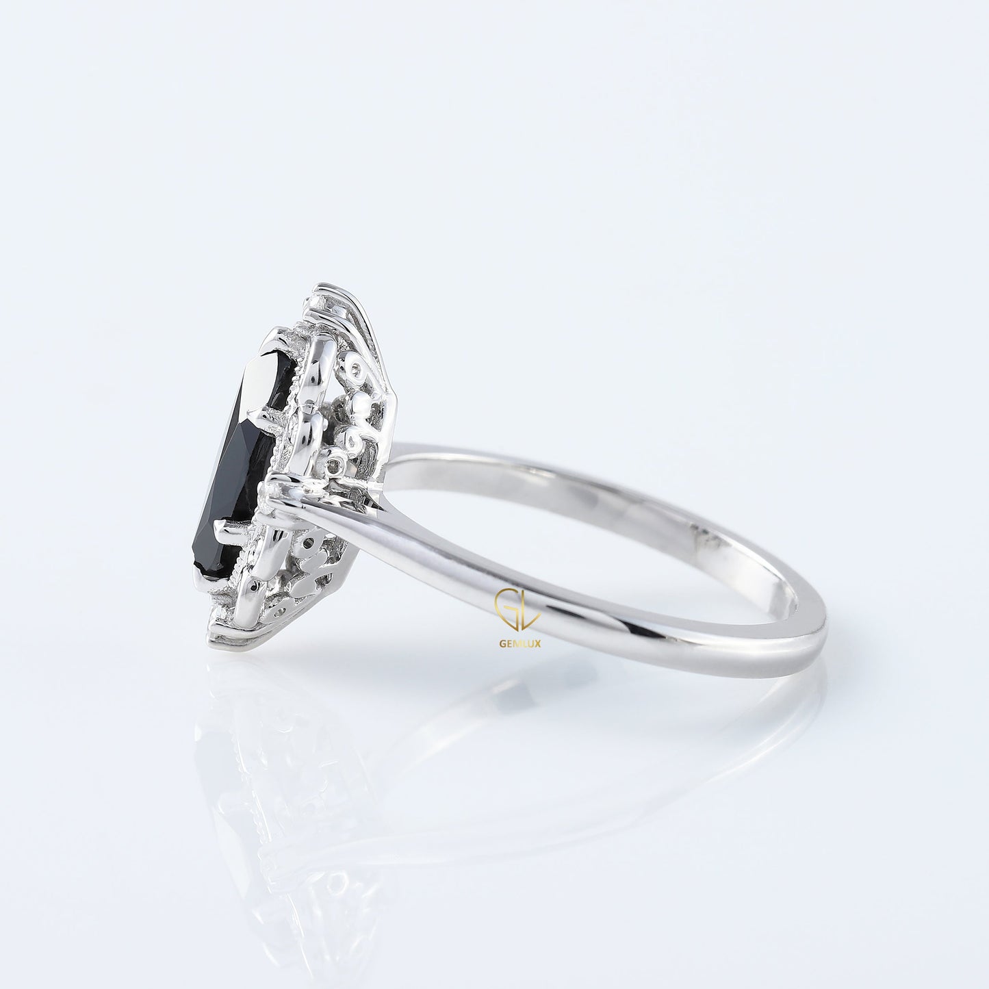 Vintage Inspired Marquise Cut Moissanite Diamond Solitaire Engagement Ring