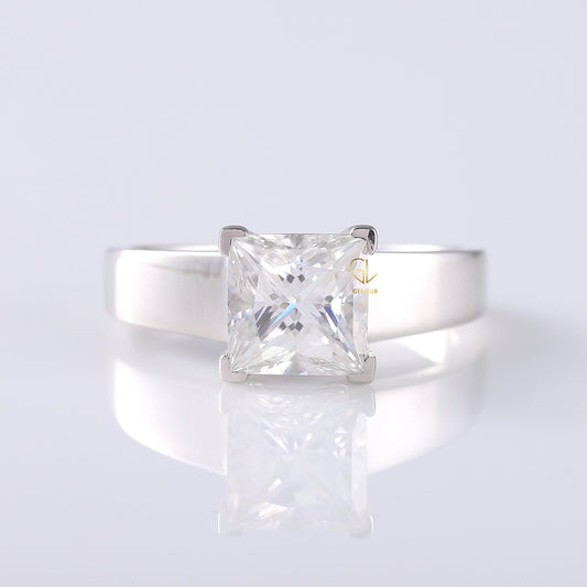 Men's Engagement Ring, Princess Cut Moissanite Diamond Wide Band Men's Solitaire Ring 