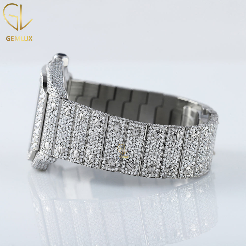 Square Roman Dial Blue Face Iced Out Certified Lab Grown Watch