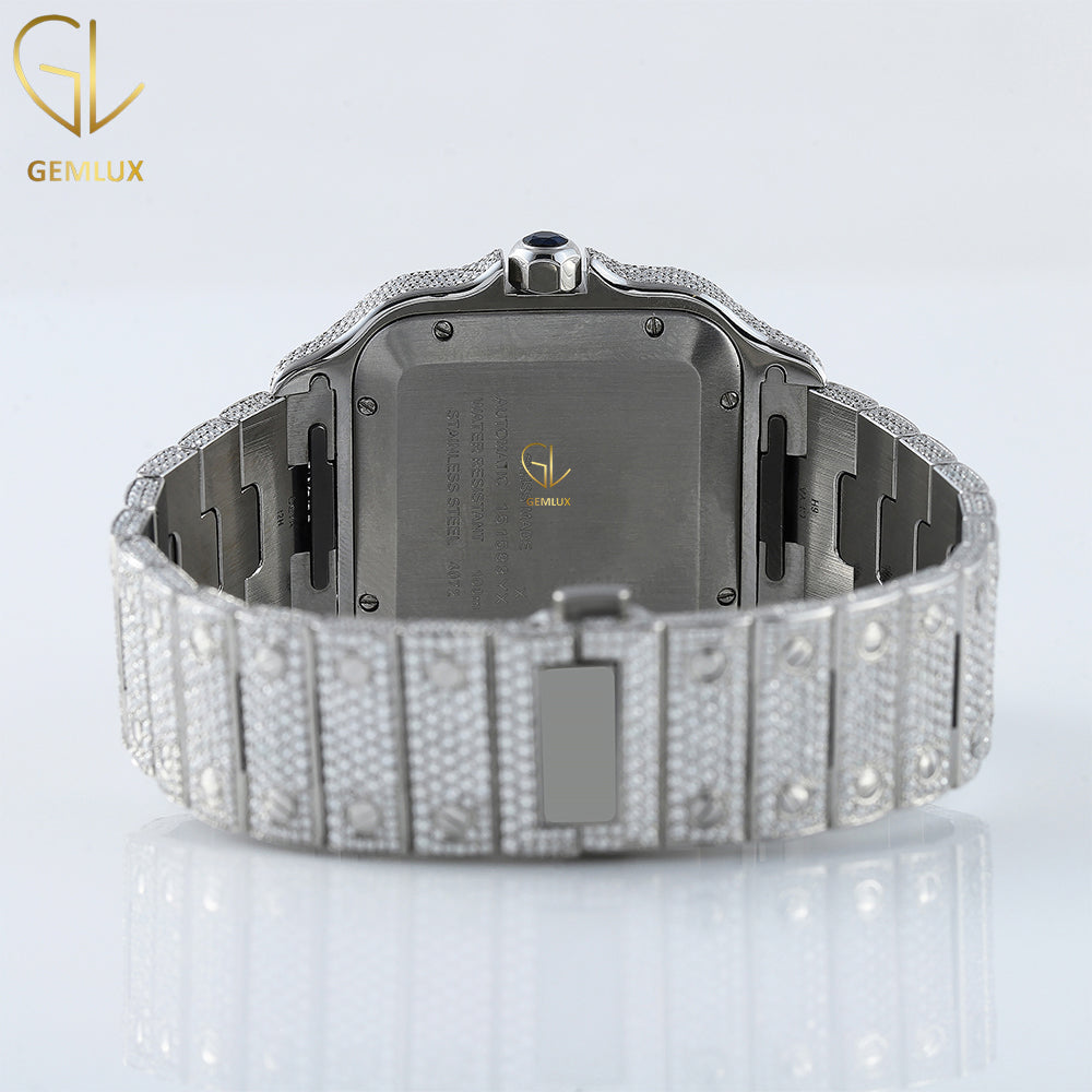 Square Roman Dial Blue Face Iced Out Certified Lab Grown Watch