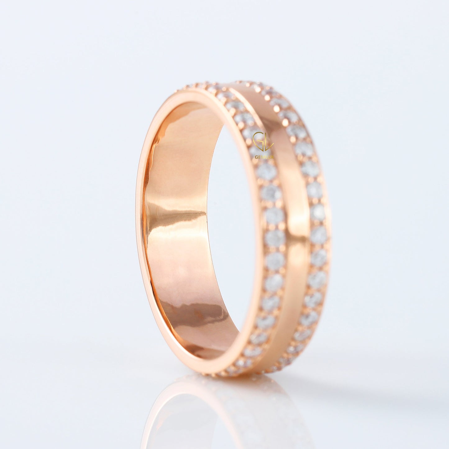 IGI Certified Round Cut Lab Grown Diamond Two Row Eternity Wedding Band