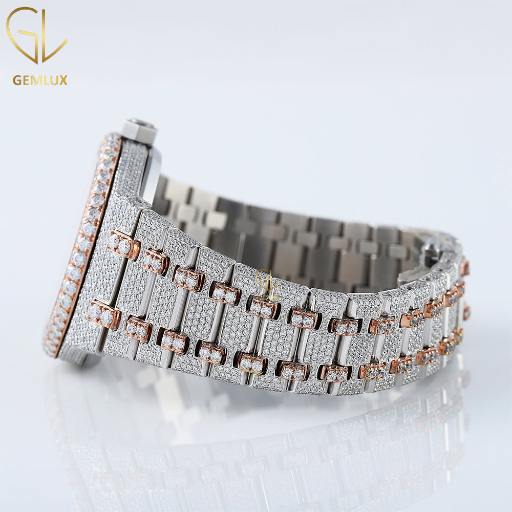 Iced Out Two Tone Rose Gold Arabic Dial Lab Grown Watch