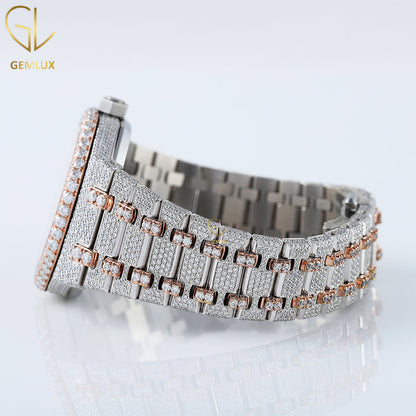 Iced Out Two Tone Rose Gold Arabic Dial Lab Grown Watch