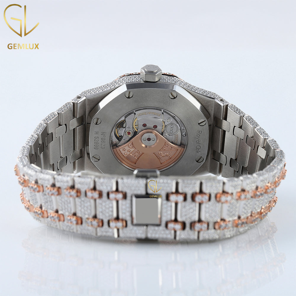 Iced Out Two Tone Rose Gold Arabic Dial Lab Grown Watch