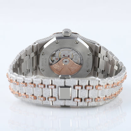 Two Tone Rose Gold Arabic Dial Iced Out VVS Moissanite Diamond Watch