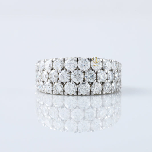 Three Row Round Cut Moissanite Diamond Men's Eternity Wedding Band