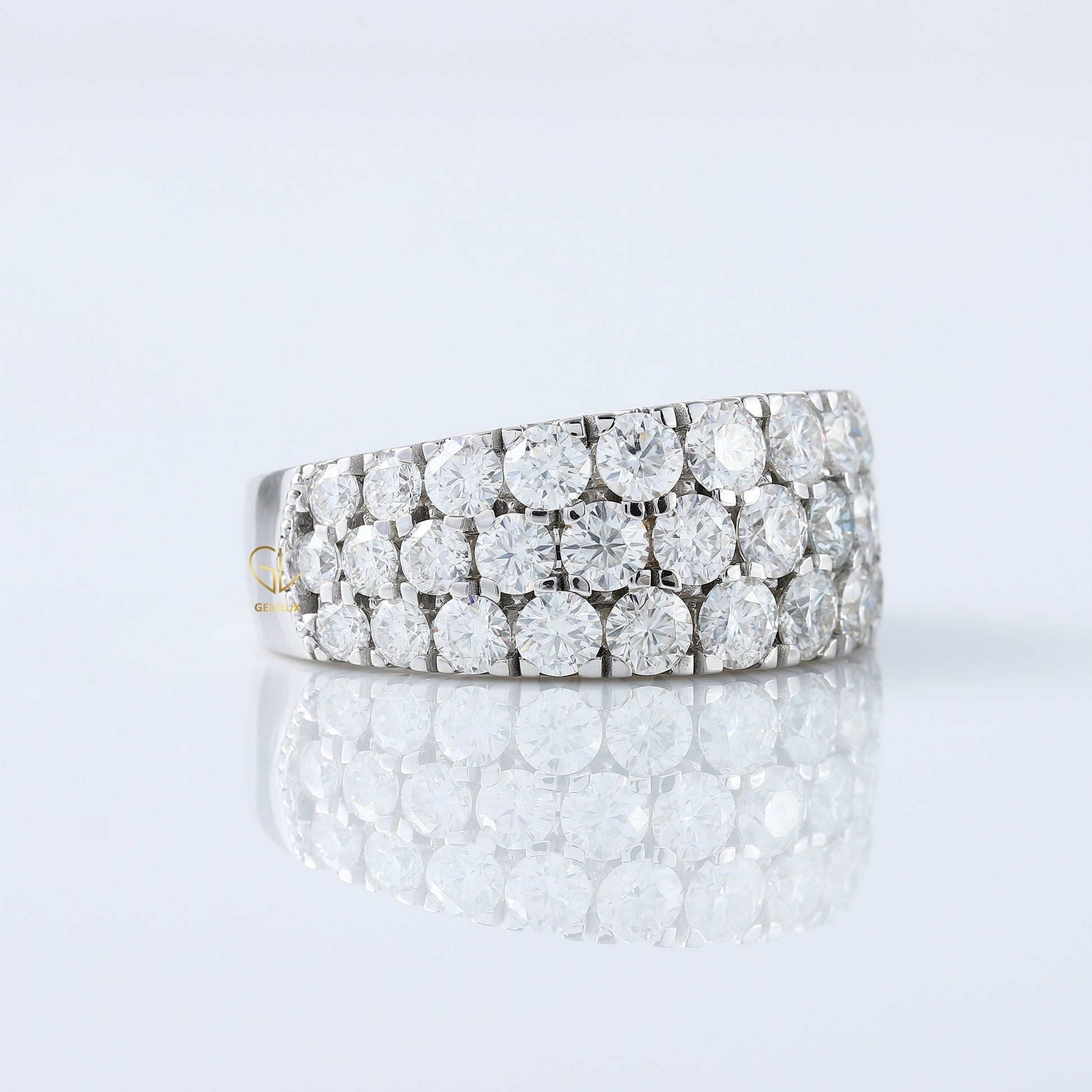 Three Row Round Cut Moissanite Diamond Men's Eternity Wedding Band