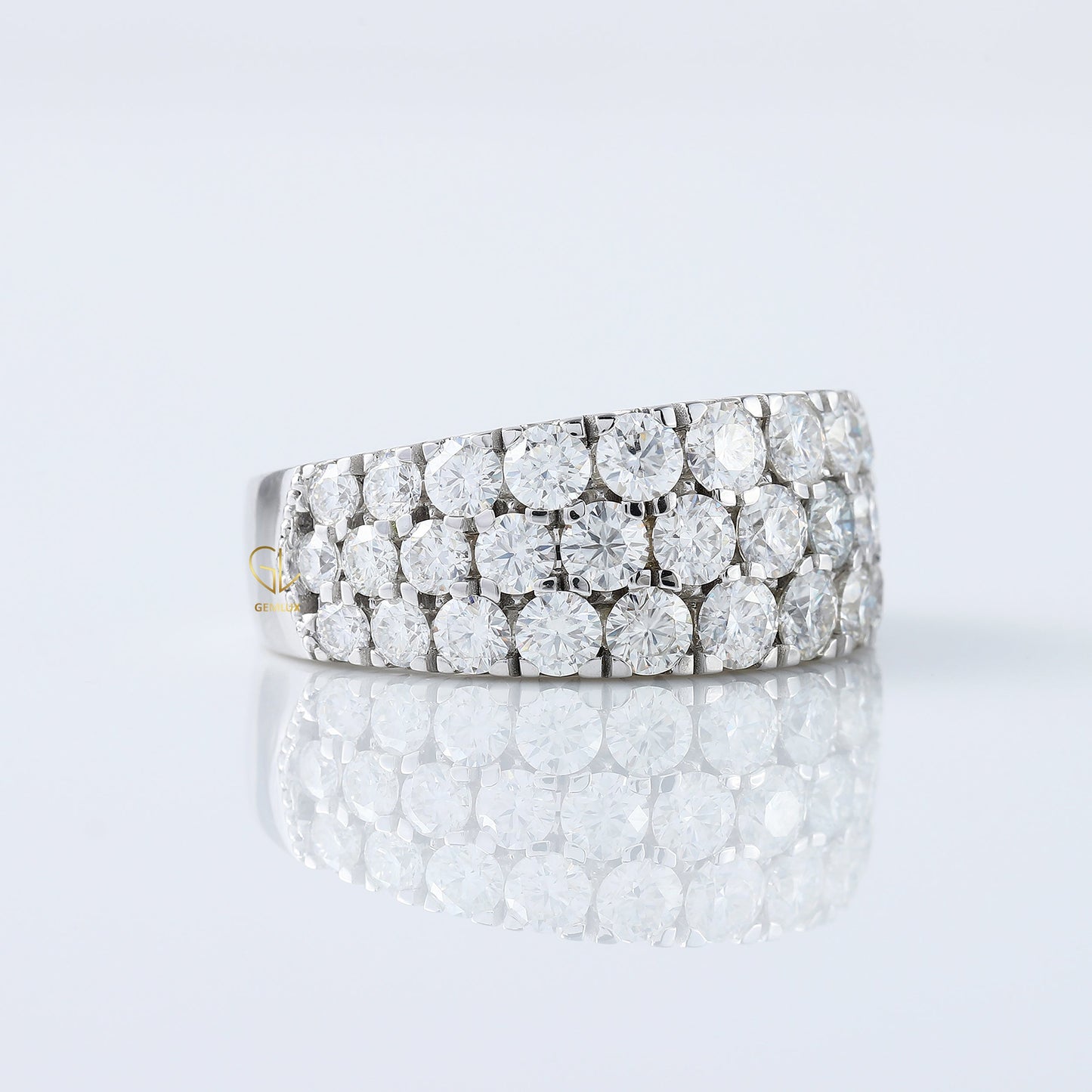 Certified Round Cut Lab Grown Diamond Three Row Half Eternity Men's Wedding Band 