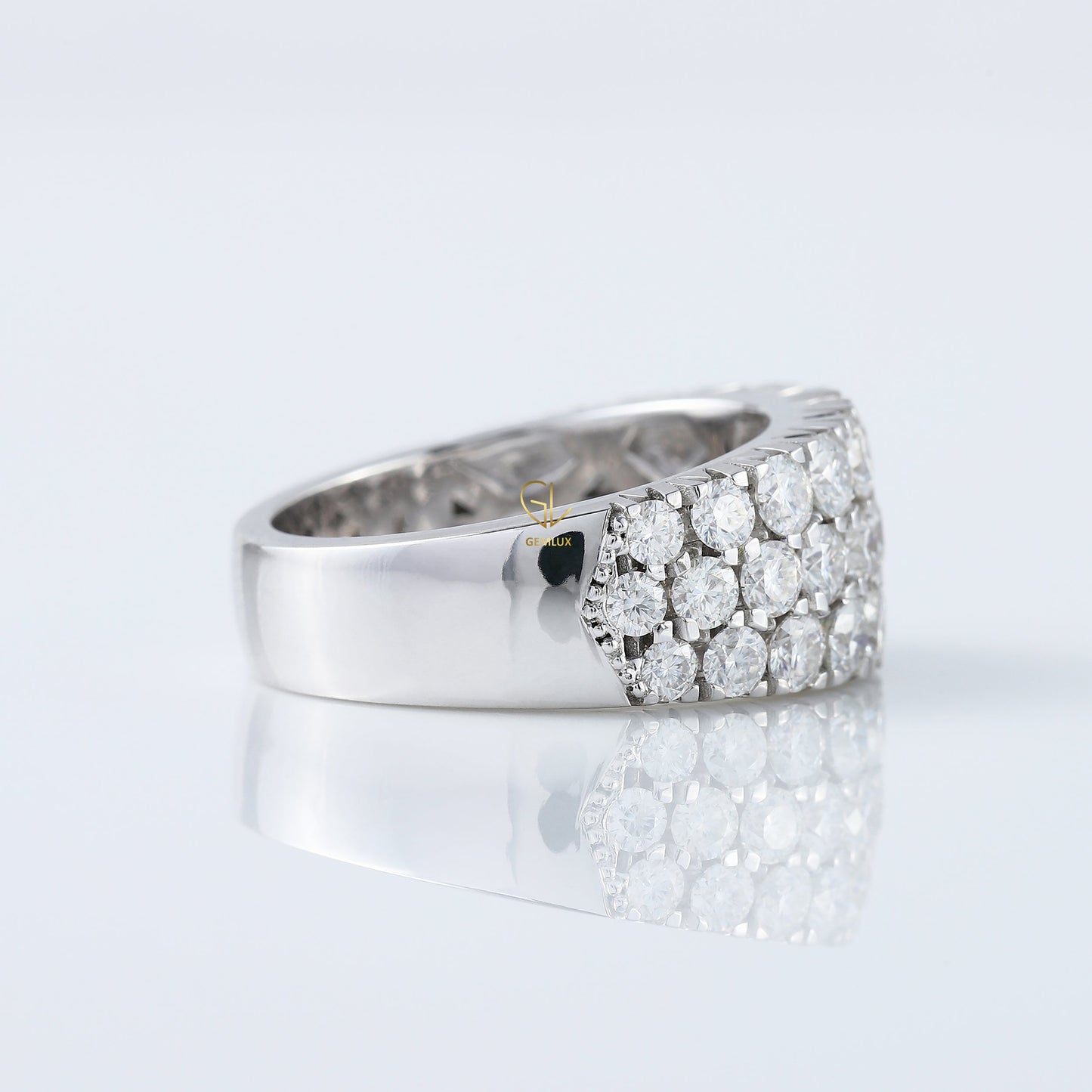 Certified Round Cut Lab Grown Diamond Three Row Half Eternity Men's Wedding Band 