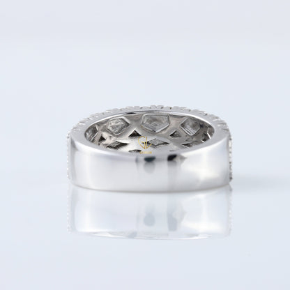 Certified Round Cut Lab Grown Diamond Three Row Half Eternity Men's Wedding Band 