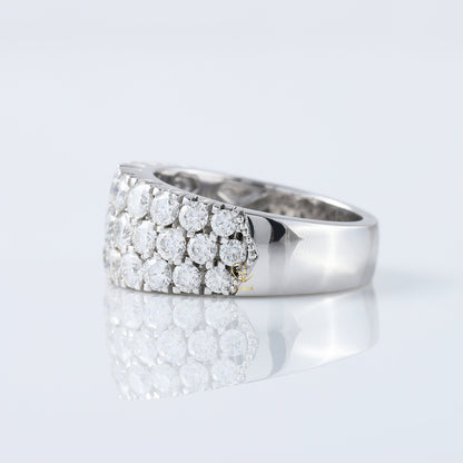 Certified Round Cut Lab Grown Diamond Three Row Half Eternity Men's Wedding Band 