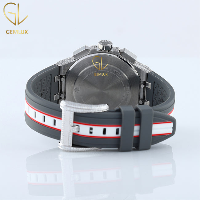 Chronograph Moissanite Diamond Rubber Strap Hip Hop Watch For Men