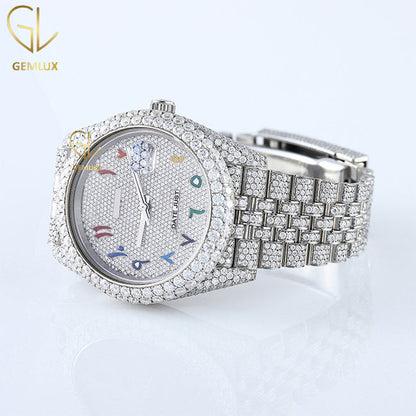 Rainbow Arabic Dial Jubilee Belt Iced Out Lab Grown Watch