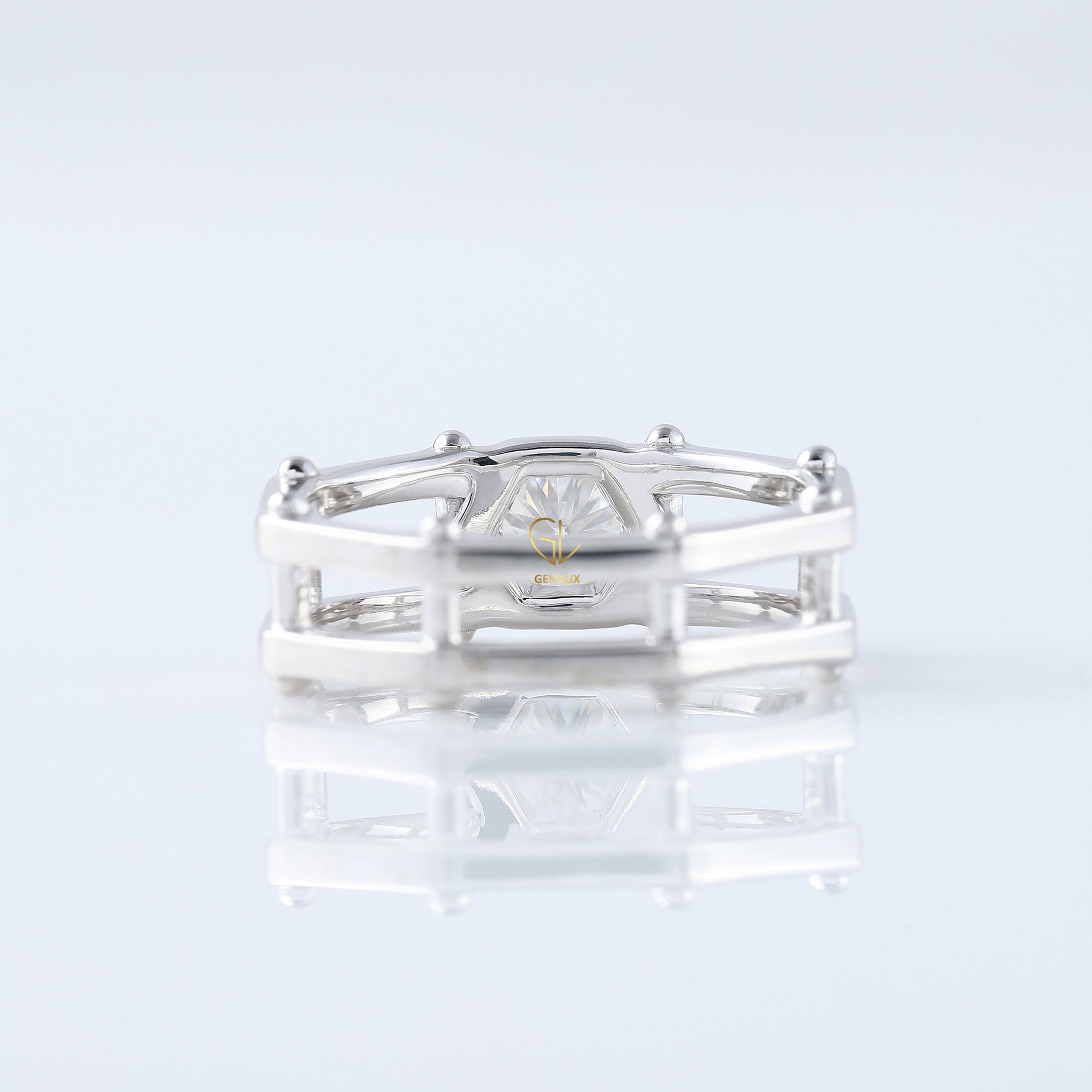 IGI Certified Round Cut Lab Grown Diamond Hexagonal Rivet Solitaire Men's Engagement Ring