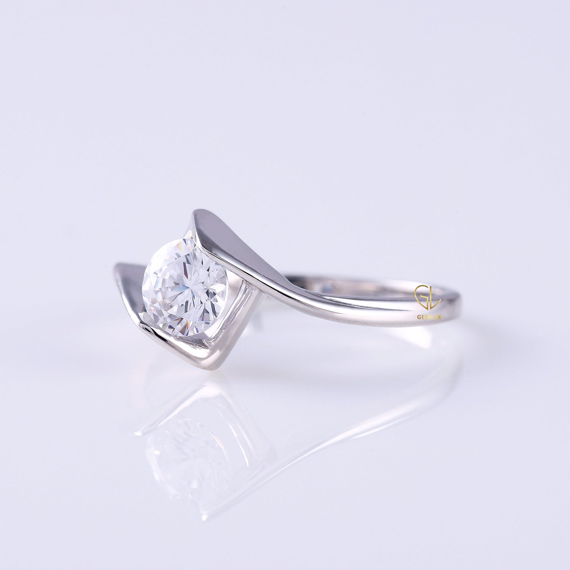 Round Lab Grown Swirl Bypass Solitaire Ring