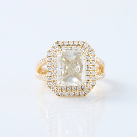  IGI Certified Radiant Cut Lab Grown Diamond Split Shank Double Halo Engagement Ring