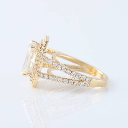 Split Shank Radiant Cut Moissanite Halo Engagement Ring
