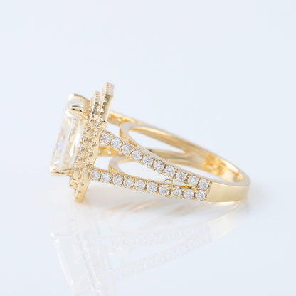 IGI Certified Radiant Cut Lab Grown Diamond Split Shank Double Halo Engagement Ring