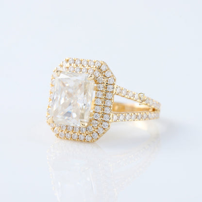 IGI Certified Radiant Cut Lab Grown Diamond Split Shank Double Halo Engagement Ring