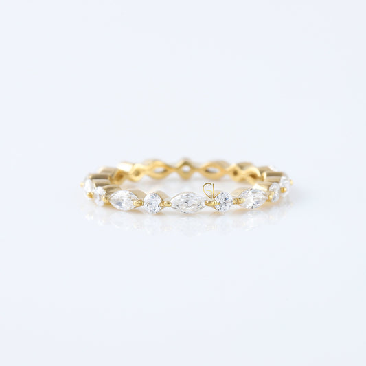 IGI Certified Marquise Cut & Round Cut Lab Grown Diamond Eternity Wedding Band