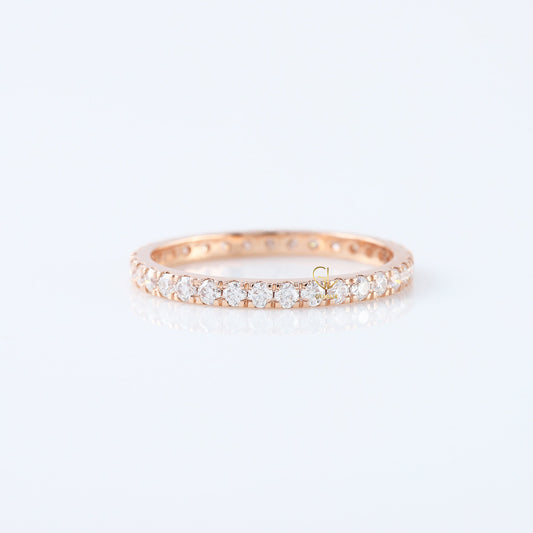 Round Cut Lab Grown Diamond Minimalist Eternity Wedding Band