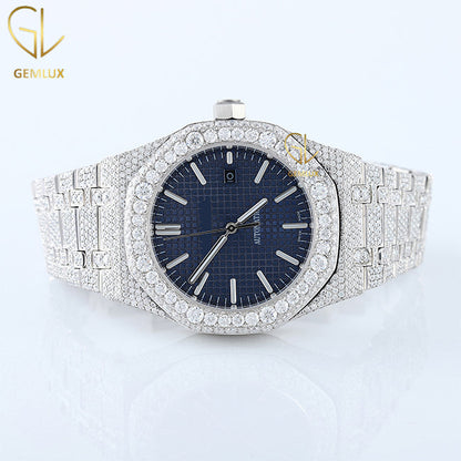 Bust Down Blue Dial Iced Out Lab Grown Diamond Watch 