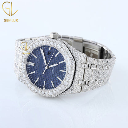 Bust Down Blue Dial Iced Out Lab Grown Diamond Watch 